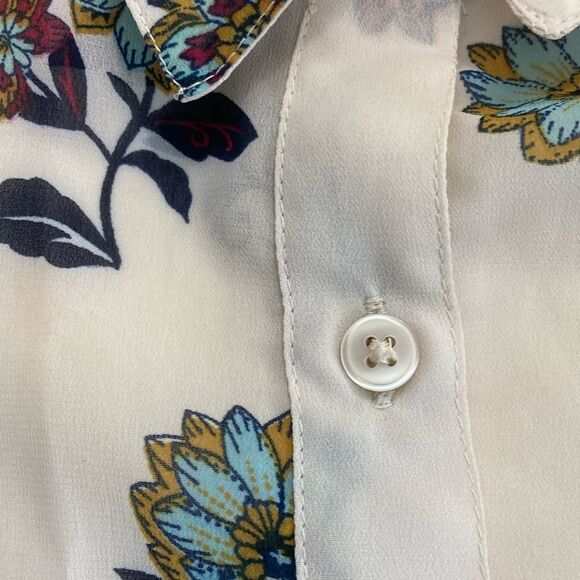 RED CAMEL XL Beautiful Side Slit Sheer Floral Shacket Blouse Rollup sleeve Top - Picture 7 of 11